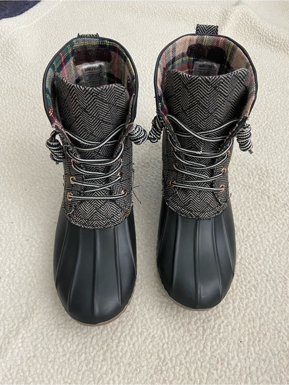 Women’s Waterproof Herringbone Lace-Up Duck Boots - Black/Grey